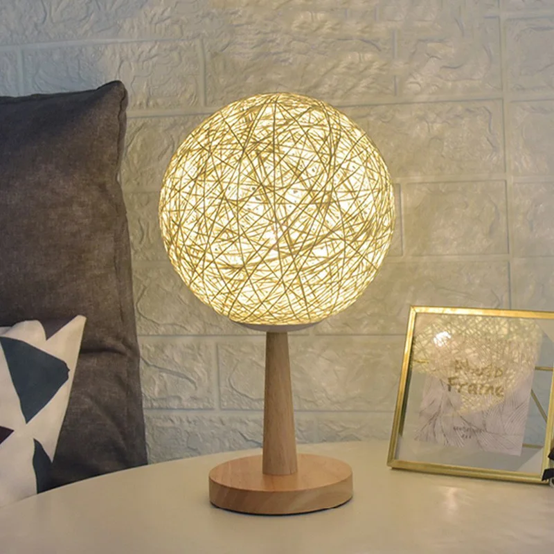 

Светодиодный ночник 20 см из пеньковой ротанга в виде шара, энергосберегающая лампа для спальни, прикроватного столика, Дня Святого Валентин...