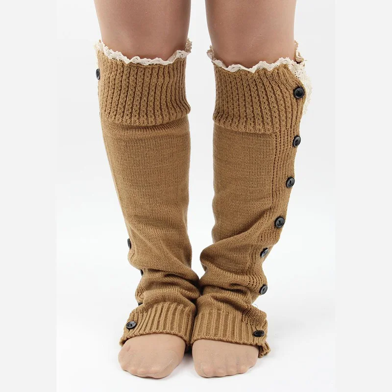 Новинка женские теплые носки модные зимние кружевные на пуговицах вязаные чулки