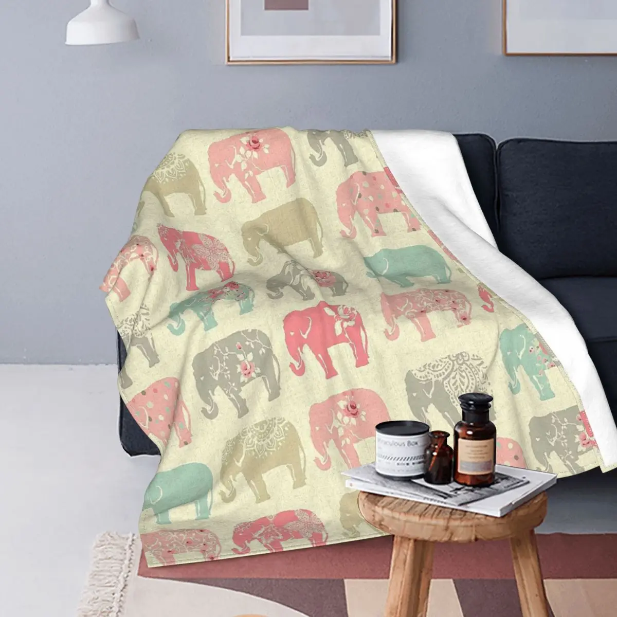 

Pastel Elephant Colorful Blanket Flannel Spring/Autumn Animal Cute Creature Soft Throw Blankets for Bed Couch Bedding Throws