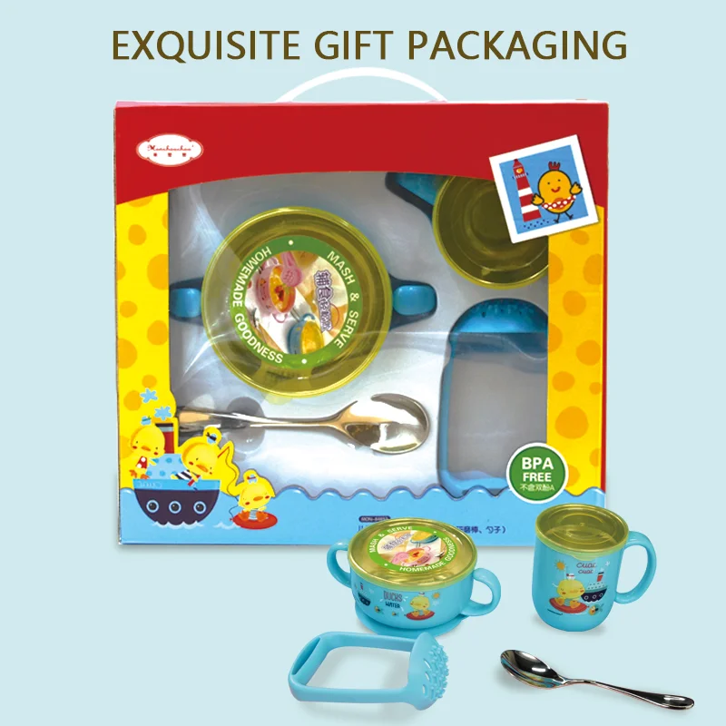 4 шт . детская посуда для кормления чаша чашка ложка шлифовальный стержень набор