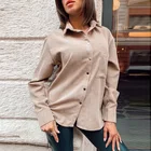 Блузка женская Вельветовая с карманами, Офисная Однотонная рубашка с отложным воротником и длинным рукавом, модный Повседневный Топ, осень 2020