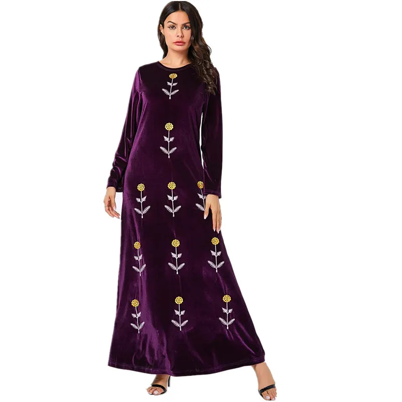 3XL 4XL зимнее фиолетовое вельветовое абайя арабское мусульманский хиджаб платье