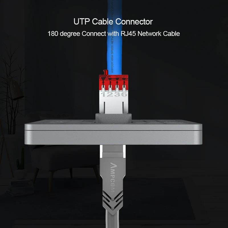 AMPCOM Cat6 Cat5e 180-градусный пробойник Keystone Jack модуль вставка Ethernet UTP для стеновой