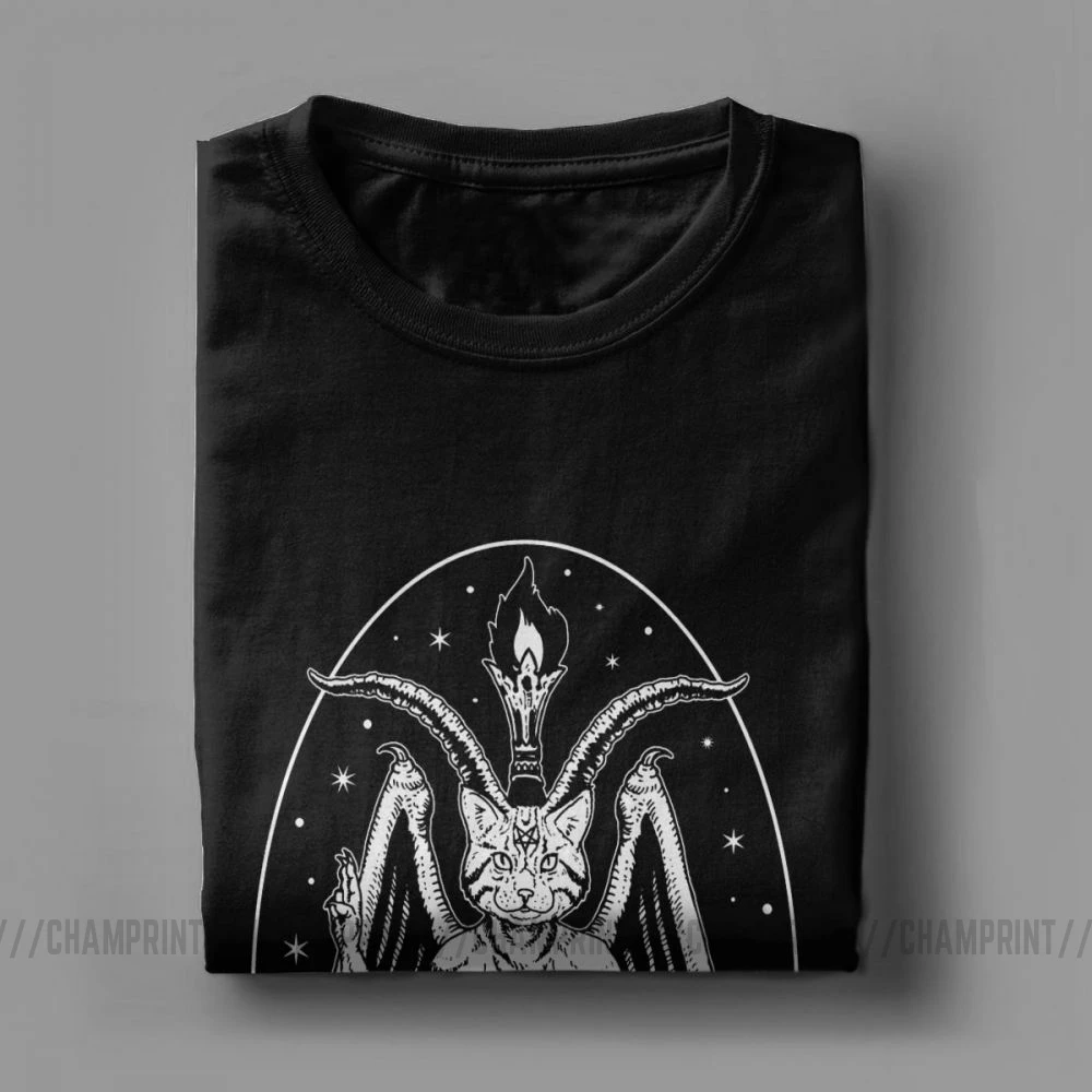 Футболка Baphomeow мужская с рисунком кота забавная тенниска из чистого хлопка