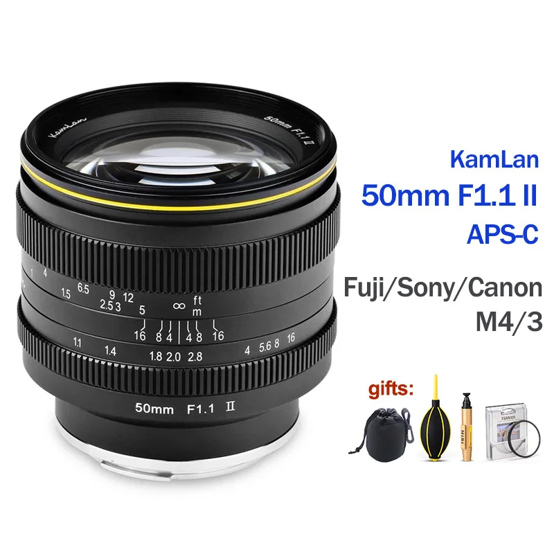 

KamLan 50mm f1.1 II APS-C Large Aperture Manual Focus Lens for Mirrorless Cameras Camera Lens for Canon Sony Fuji M4/3