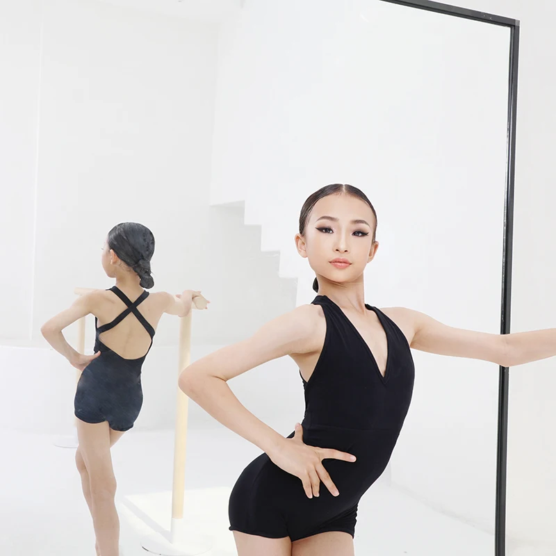 

Sexy Bodysuit Backless Cross Latin Dance Practice Clothes For Girls Latin Dance Performance Costumes Ballroom Dance Wear DQS7151