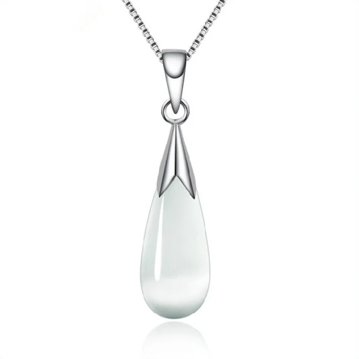 

POPACC 925 пробы серебро Лунный камень, Опал Капли Воды Neckace для Для женщин Подарочная цепочка колье ожерелье