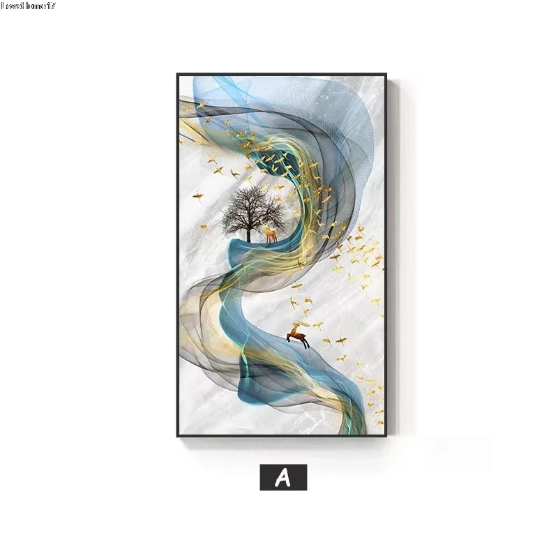 

Elk Canvas Oil Painting Tree Flying Bird Nature Art Poster Modern Style Fashion Room Decoration Frameless Photo