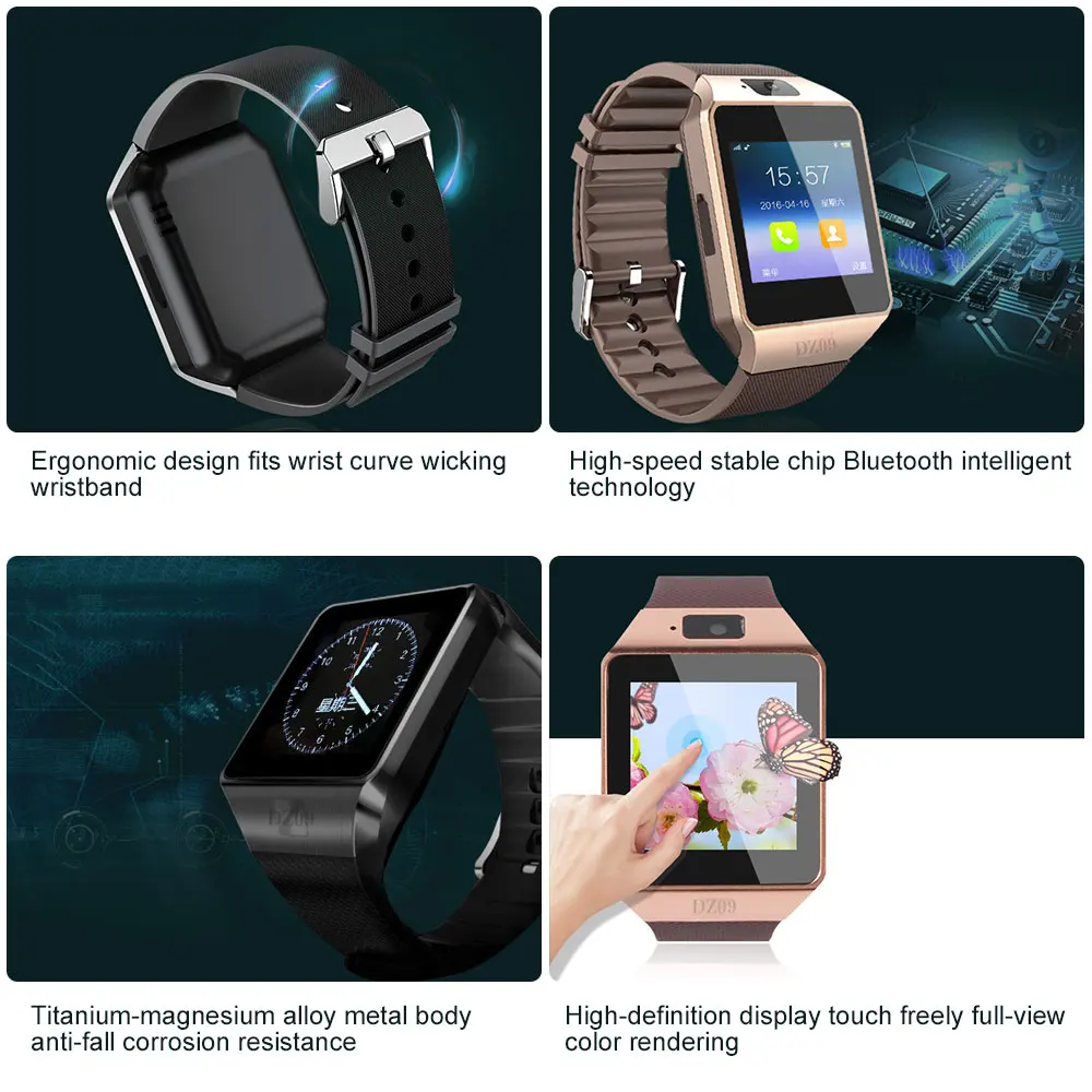 Спортивные Смарт часы DZ09 Bluetooth наручные для Android и IOS смартфонов с камерой слот sim