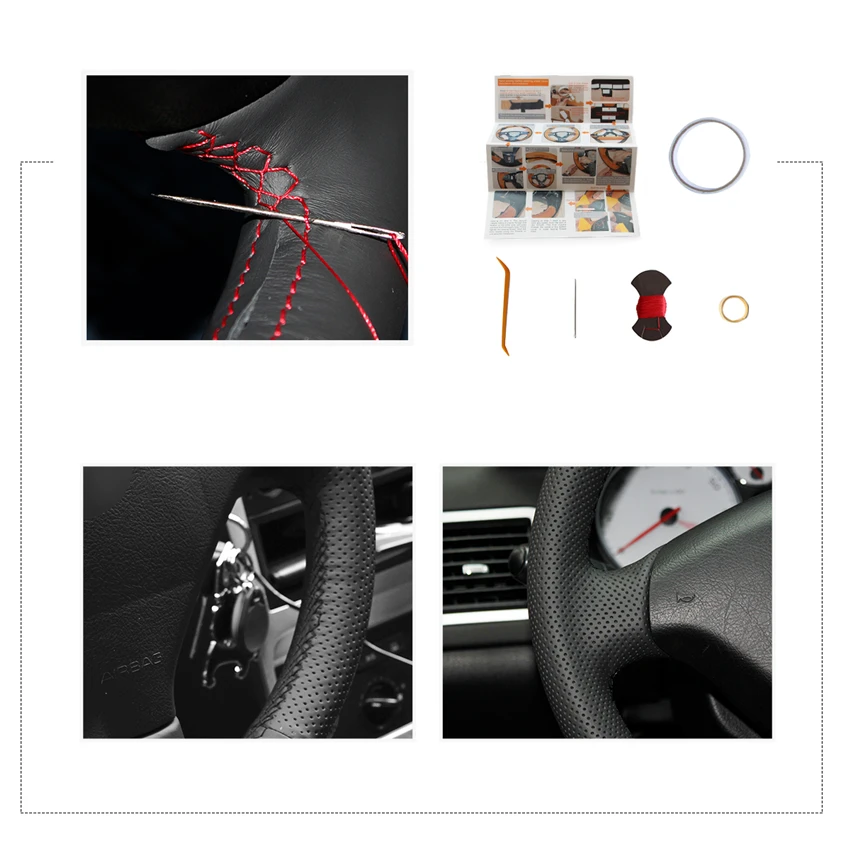 

MEWANT Black Genuine Leather Hand Sew Car Steering Wheel Cover for Peugeot 307 2001 2002 2003 2004-2008 307 SW 2005-2007 2008