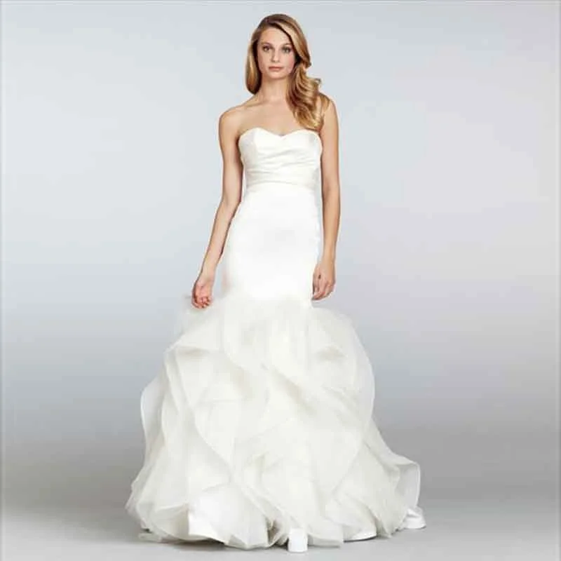 

Очаровательное белое свадебное платье-русалка, без бретелек, элегантное атласное, с оборками, длина до земли, 2021