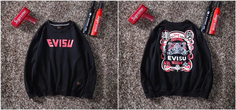 Evisu осенне-зимний мужской свитер с круглым вырезом, теплый дышащий Модный хлопковый свитер с принтом и длинными рукавами для мужчин и женщин, одежда для влюбленных