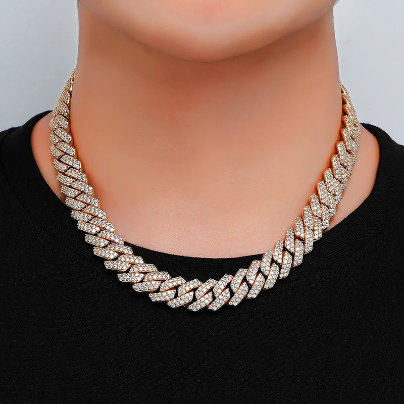 Цепь-чокер мужская из кубинской цепи с фианитом 14 мм | Украшения и аксессуары