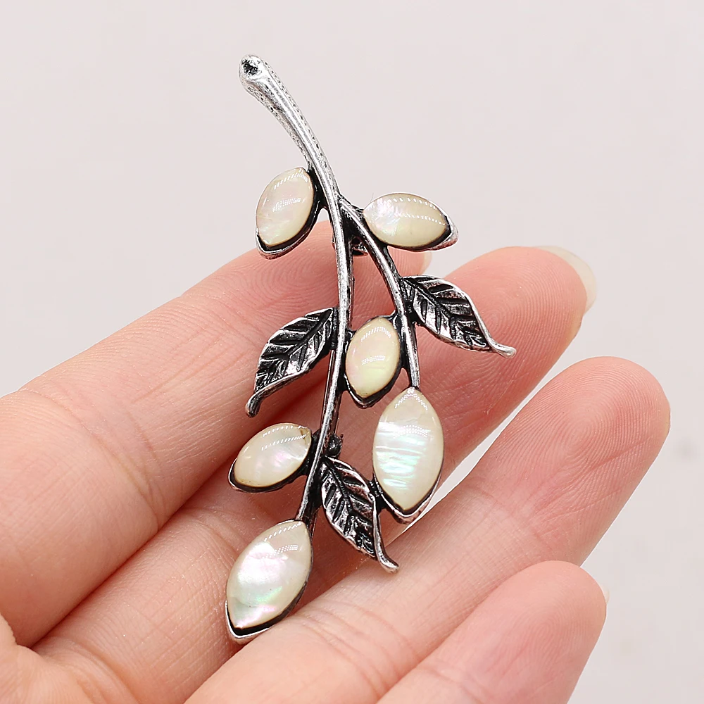 Hot Selling Natural Shell Alloy Pendant Leaf Shape White Abalone DIY Bracelet Necklace Jewelry Accessories 22x55mm | Украшения и