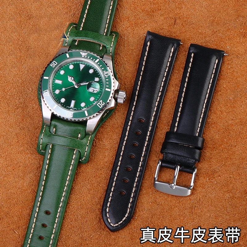 Ремешок кожаный для наручных часов стильный черный красный браслет из