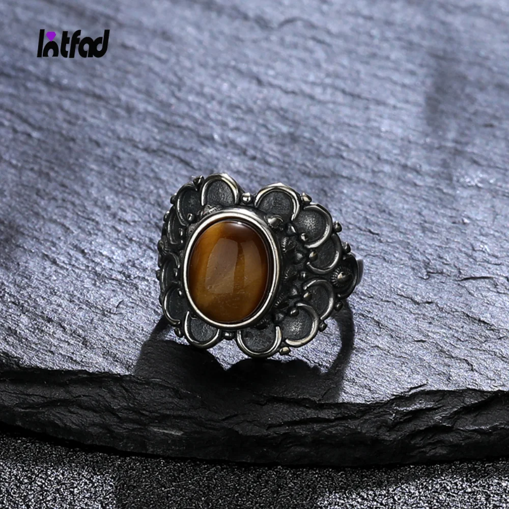 

High Quality 925 Sterling Silver Rings Natural Tiger's Eye Stone Rhodochrosite Finger Rings Fine Jewelry Vintage Ring for Women