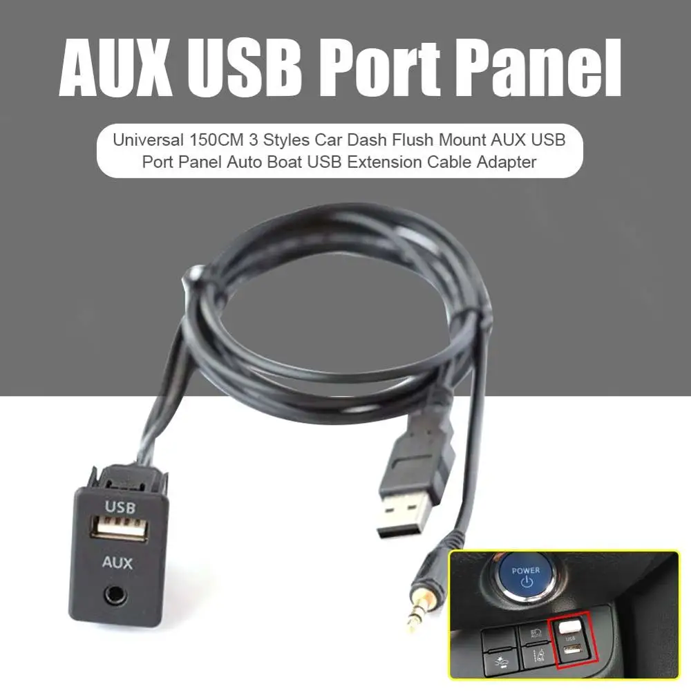 

150CM 3 Styles Car Dash Flush Mount AUX USB Port Panel Auto Boat Dual USB Extension Cable Adapter for Volkswagen Toyota