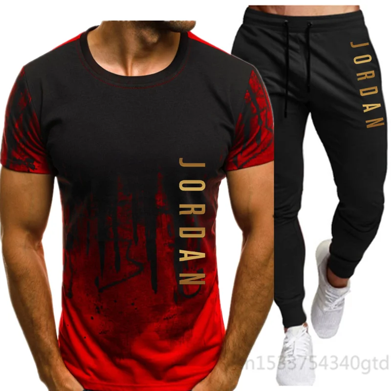 

Jordan-23 alphabet print 2021 men's summer 3D printing short sleeve suit casual sportswear running suit T-Shirt Top and pants