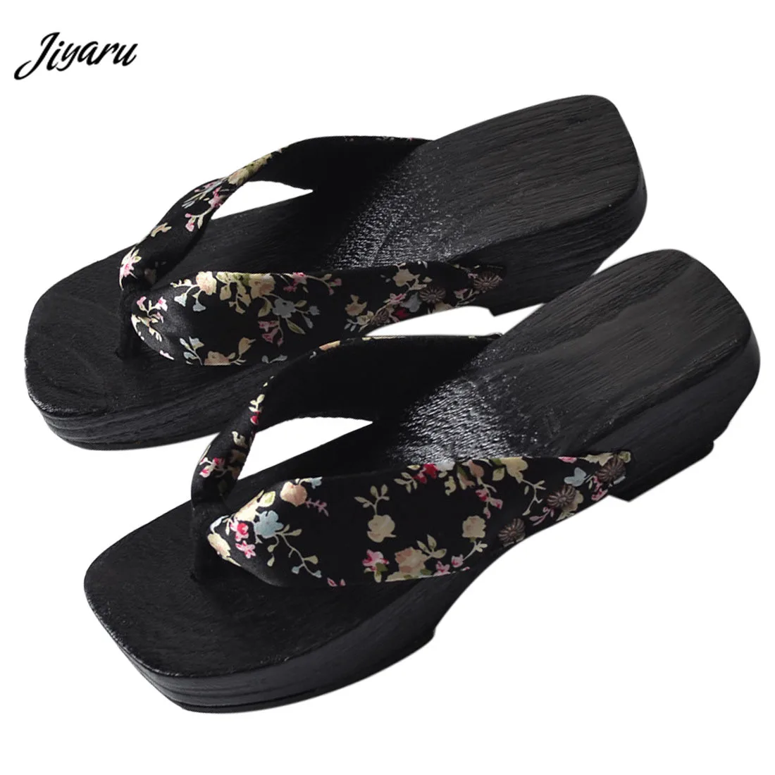 Женские шлепанцы деревянные сандалии с цветочным принтом обувь для косплея в