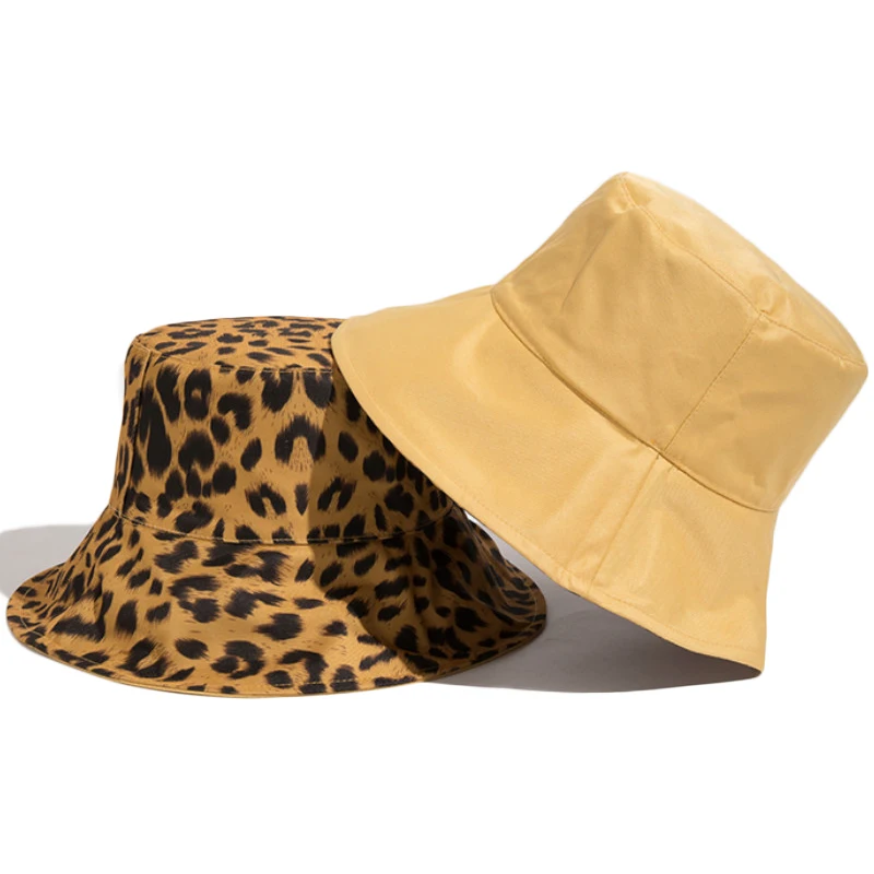 

2021 Two Side Leopard Black Bucket Hat For Women Men Reversible Panama Sun Hat Summer Ladies Beach Sun Protection Fisherman Hats