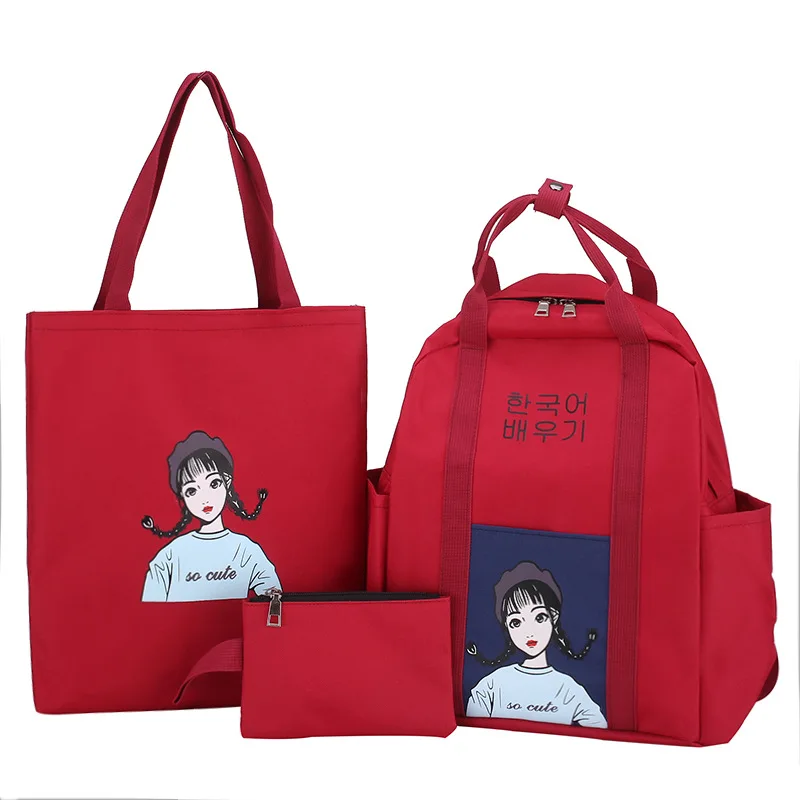 3 set Backpack Casual Women Shoulder Bags Candy Color Women Backpack Multi-pocket School Bag For Teenage Girls Mochilas Female