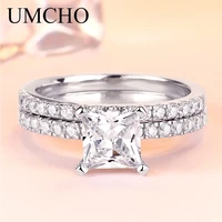 umcho solid 925 sterling silver rings for women wedding brids double ring valentines gift customizable color stone fine jewelry
