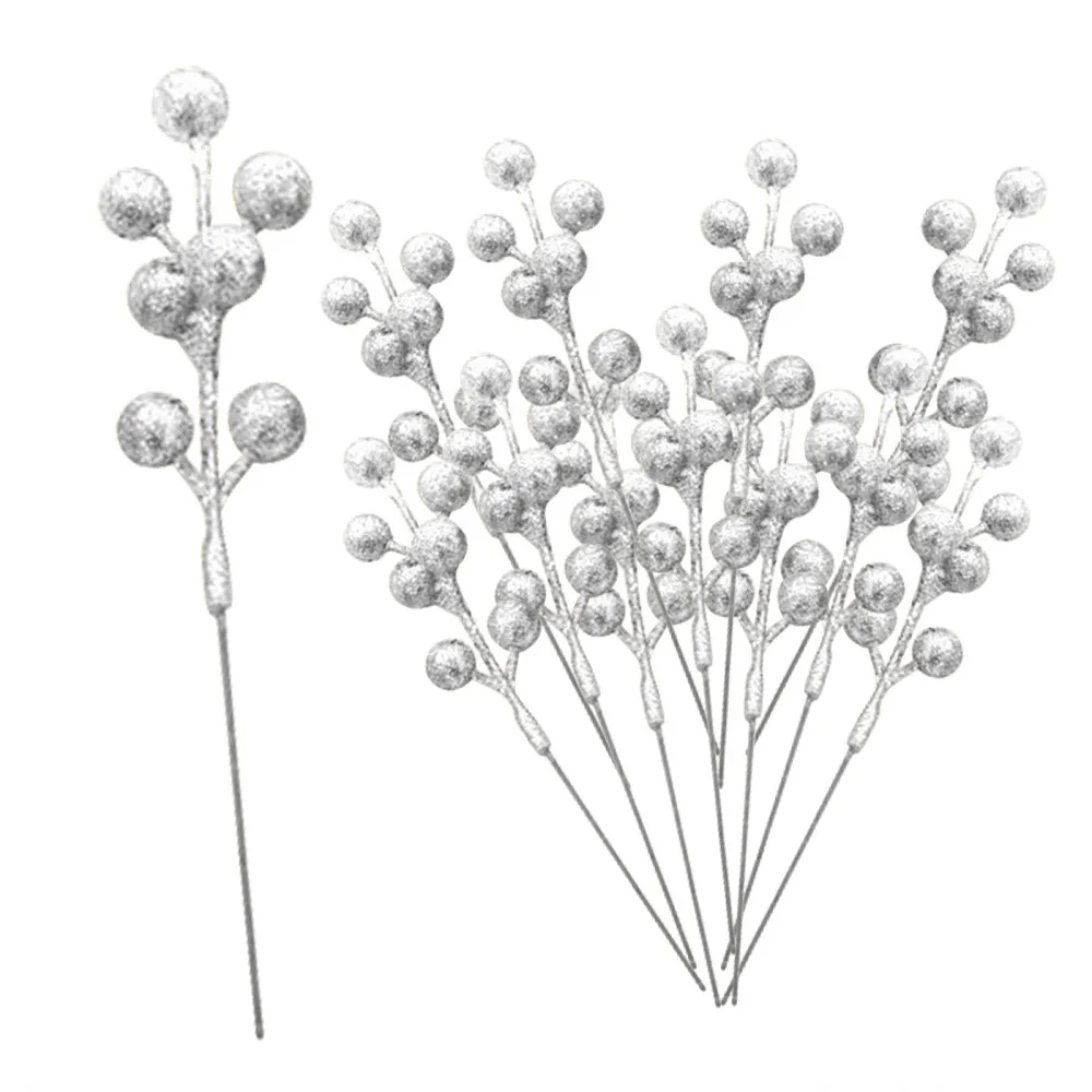 

Christmas Berry Spray Silver Glitter Decor Wire Festival Supplies Decorations Foam Wrap Wreaths Centerpiece Arrangements