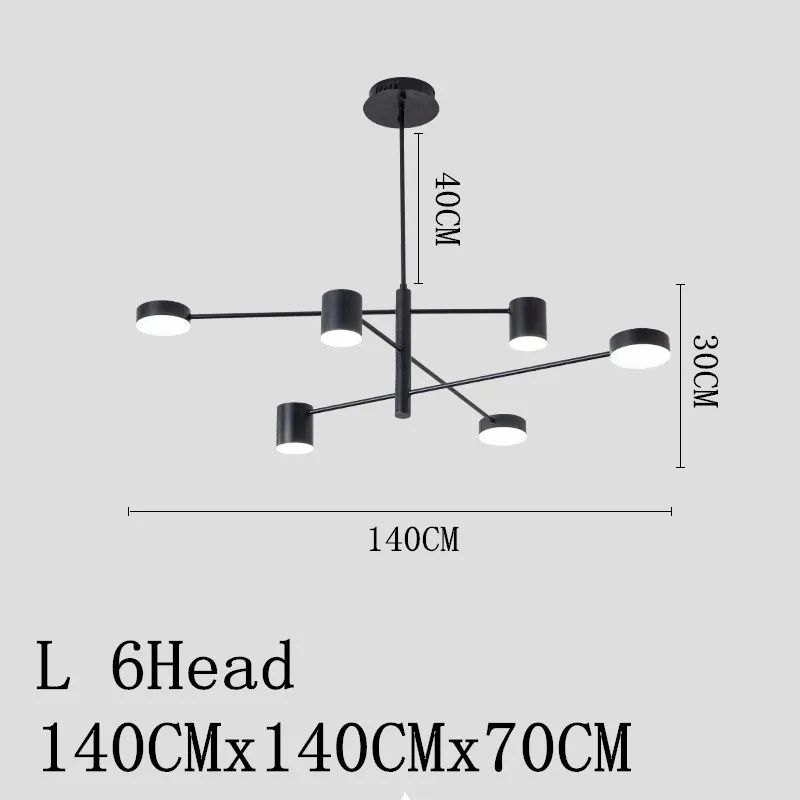 L 6Head 140x140x70CM Nordic Led Ceiling Chandelier Light Lamp with Black Round Long for the Living Room Loft Bedroom Hall Dining Room Home Decor Lamp - Цвет абажура: L 6Head 140x140x70CM