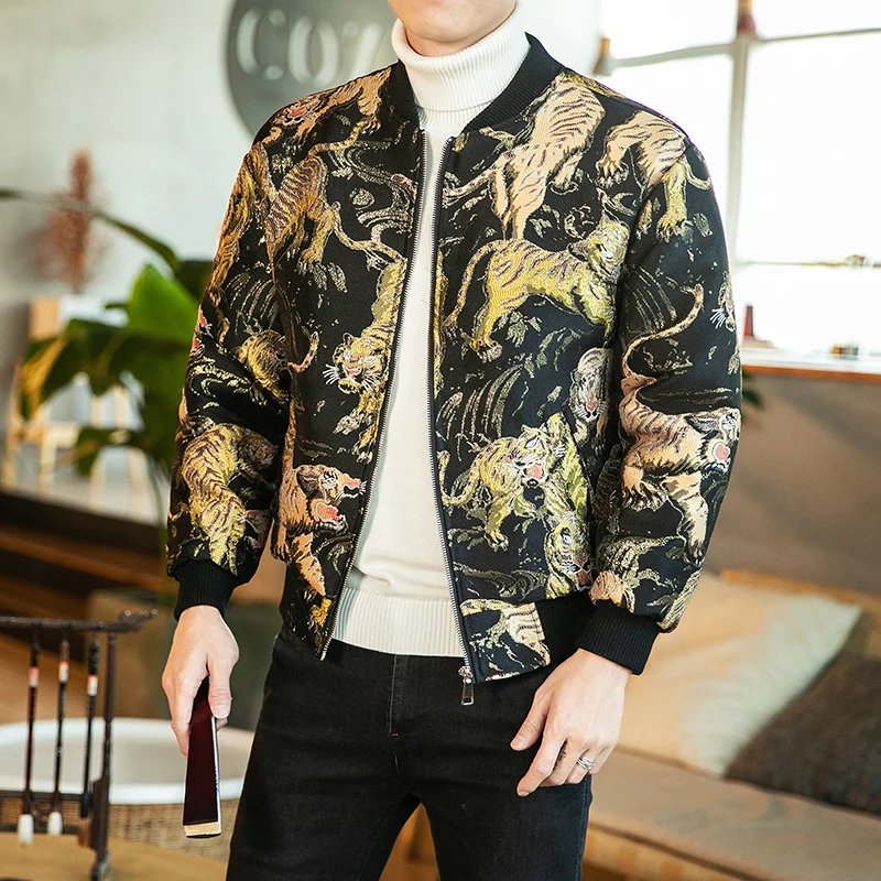 Мужская куртка-бомбер с вышивкой тигра Ma1 куртка воротником-стойкой в японском