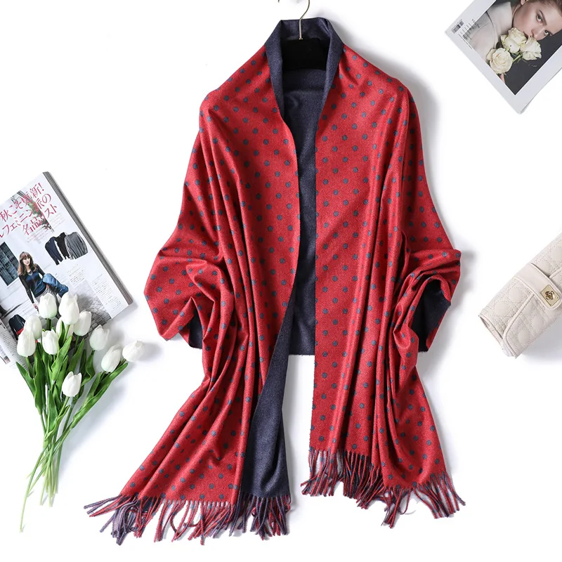 Новый двухсторонний кашемировый шарф женская модная большая шаль в горошек с