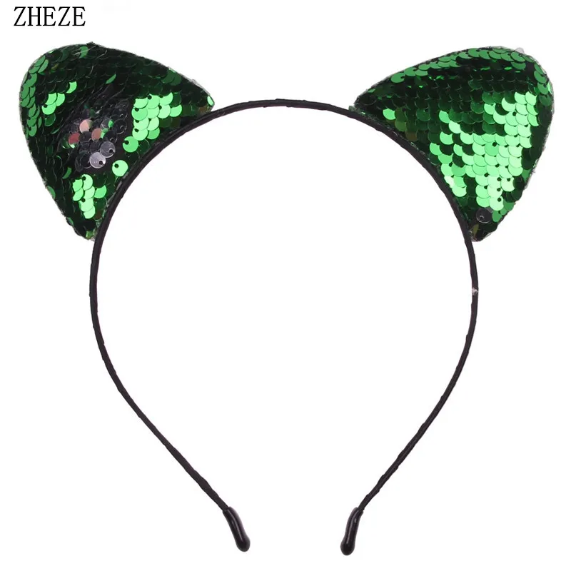 Двусторонняя блестящая ленвечерние для волос с кошачьими ушками |