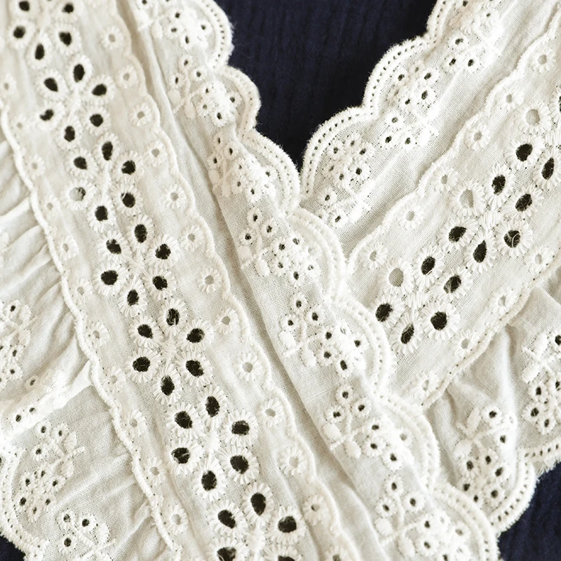 Prowow Winter Pajamas Women Set Pure Cotton V-Neck Lace Stitching Long-Sleeved Hollow Out Autumn-Winter Home Ruffles