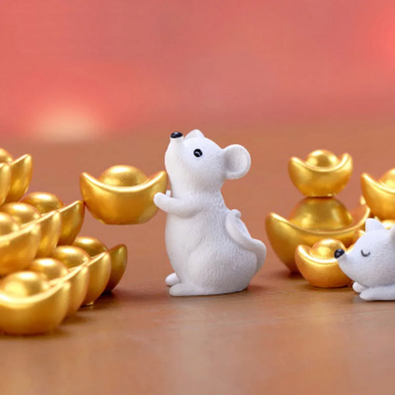 

New Chinese Mouse Year Cute Mouse Ornaments Lucky Yellow Money Fortune Rich Mice Small Statue Figurine Crafts Cute Animal Decor