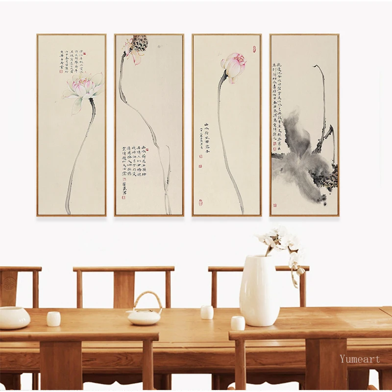 Рисунок на холсте в традиционном китайском стиле художественный постер с