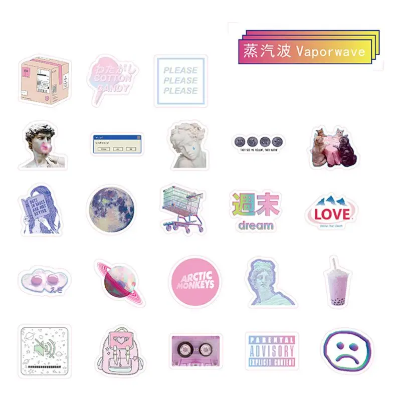 

46Pcs/box Vaporwave Label Kawaii Diary Handmade Adhesive Paper Flake Sticker Scrapbooking Stationery Decor DIY X3UE