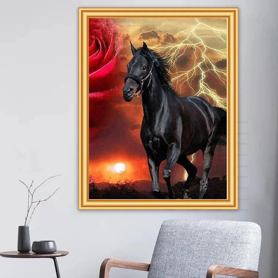 

Diamond painting DIY 5D European style acrylic material bath fire Pentium tall Jun Ma scene pattern living room furniture art