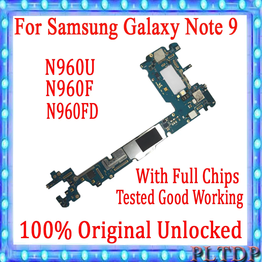 

100% оригинальная разблокированная материнская плата для Samsung Galaxy Note 9, N960F, N960FD(2 SIM), N960U, с полными чипами для логической платы Note 9