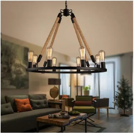 

6/8 lamp American country retro wrought iron lamp attic restaurant lamp retro hemp rope chandelier attic