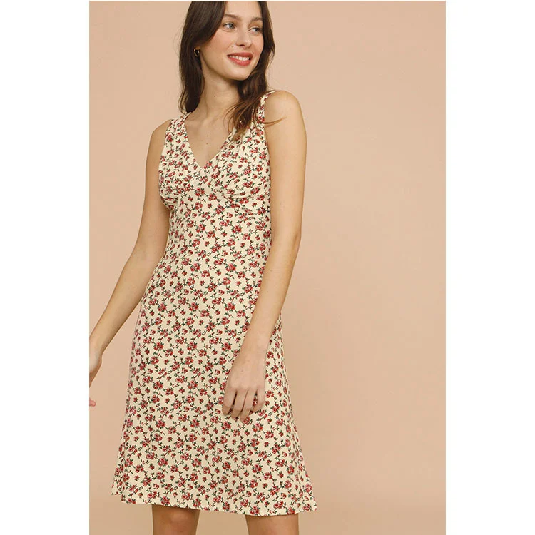 

2021 newV neckline rayon print dress summer French style women's wear