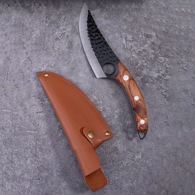 Cuchillo vikingo de acero inoxidable 7Cr17CoMoV, cuchillo afilado forjado a mano, con mango de madera, 6 pulgadas-5