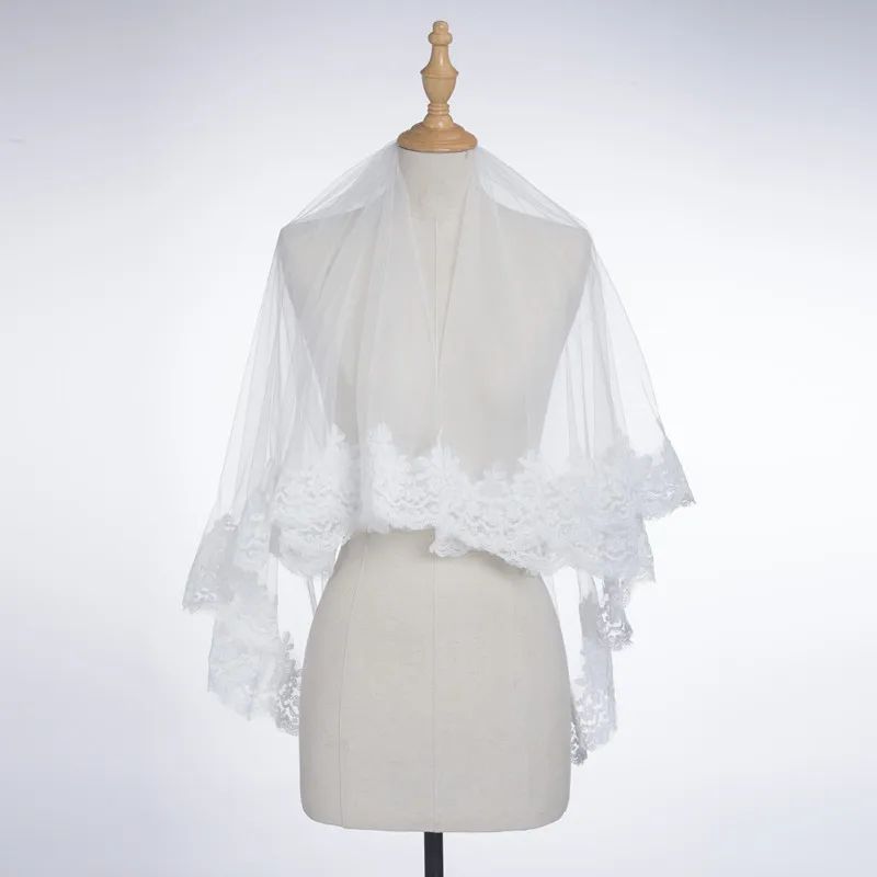 

Женская короткая свадебная фата, однослойная кружевная свадебная фата, Цвет Белый/слоновой кости