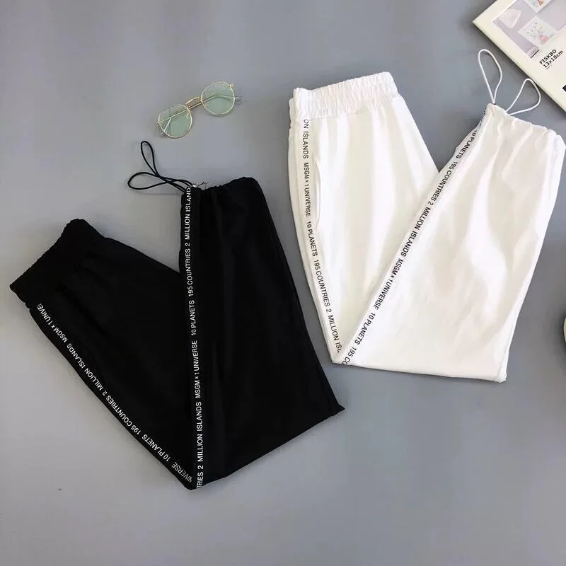 

Joggers Women Streetwear Black White Elastic Waist Harem Pants Women Baggy Tactical Trouser Korean Hip Hop Pants Ropa Mujer