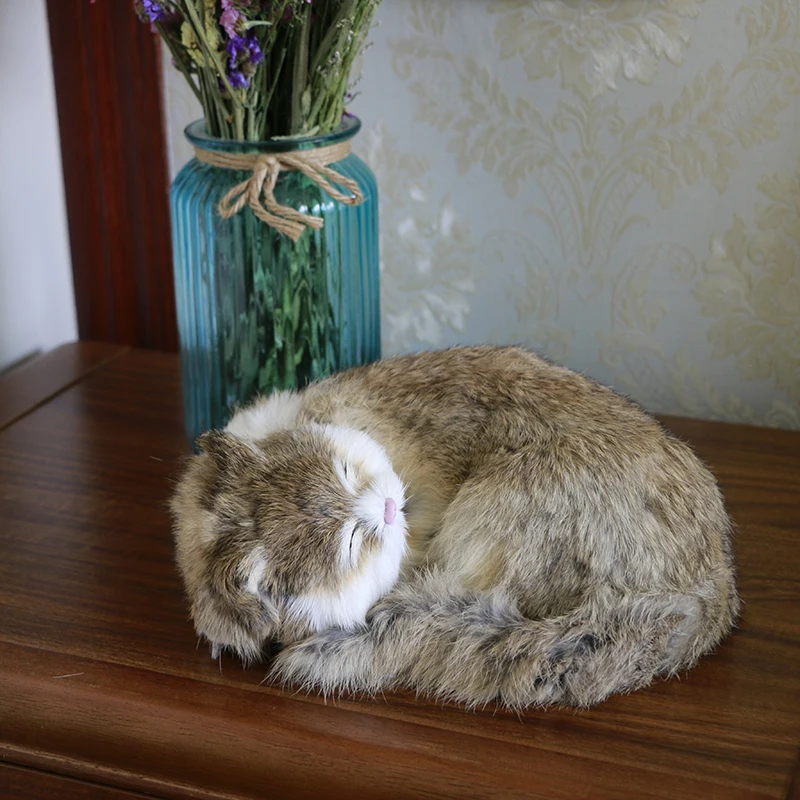Brown Имитация симпатичного кота большая белая меховая кошка кукла Спящая кошка плюшевая игрушка детский подарок пара подарок украшение дома фотографии реквизит - Цвет: Brown