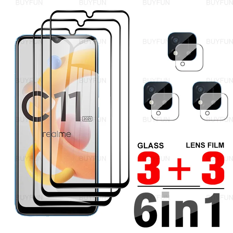 

Защитное стекло 6 в 1 для Oppo Realme C11, 2021, 6,52 дюйма, с черными краями, закаленное, для realme realmi c 11, c11, пленка для объектива камеры