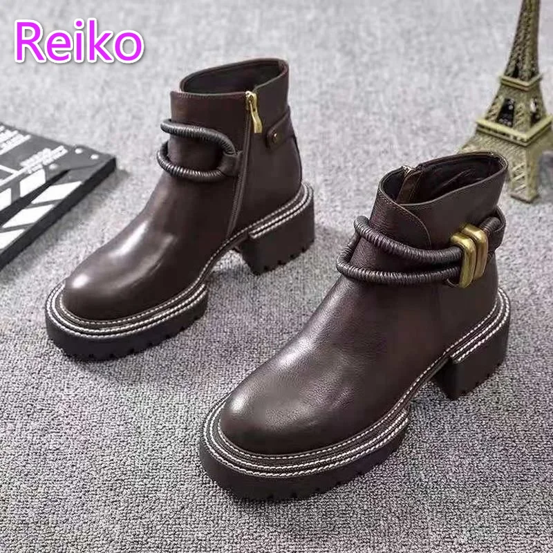 

Женские ботинки на платформе и молнии, кожаные ботинки с ремешком и пряжкой в стиле ретро, новинка осенне-зимнего сезона 2021