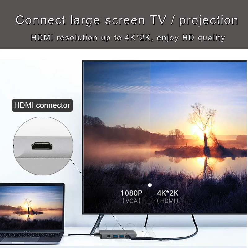 Адаптер Hdmi 4K USB C на Gigabit Ethernet Rj45 Lan для Mac book Pro Thunderbolt 3|USB-хабы| |