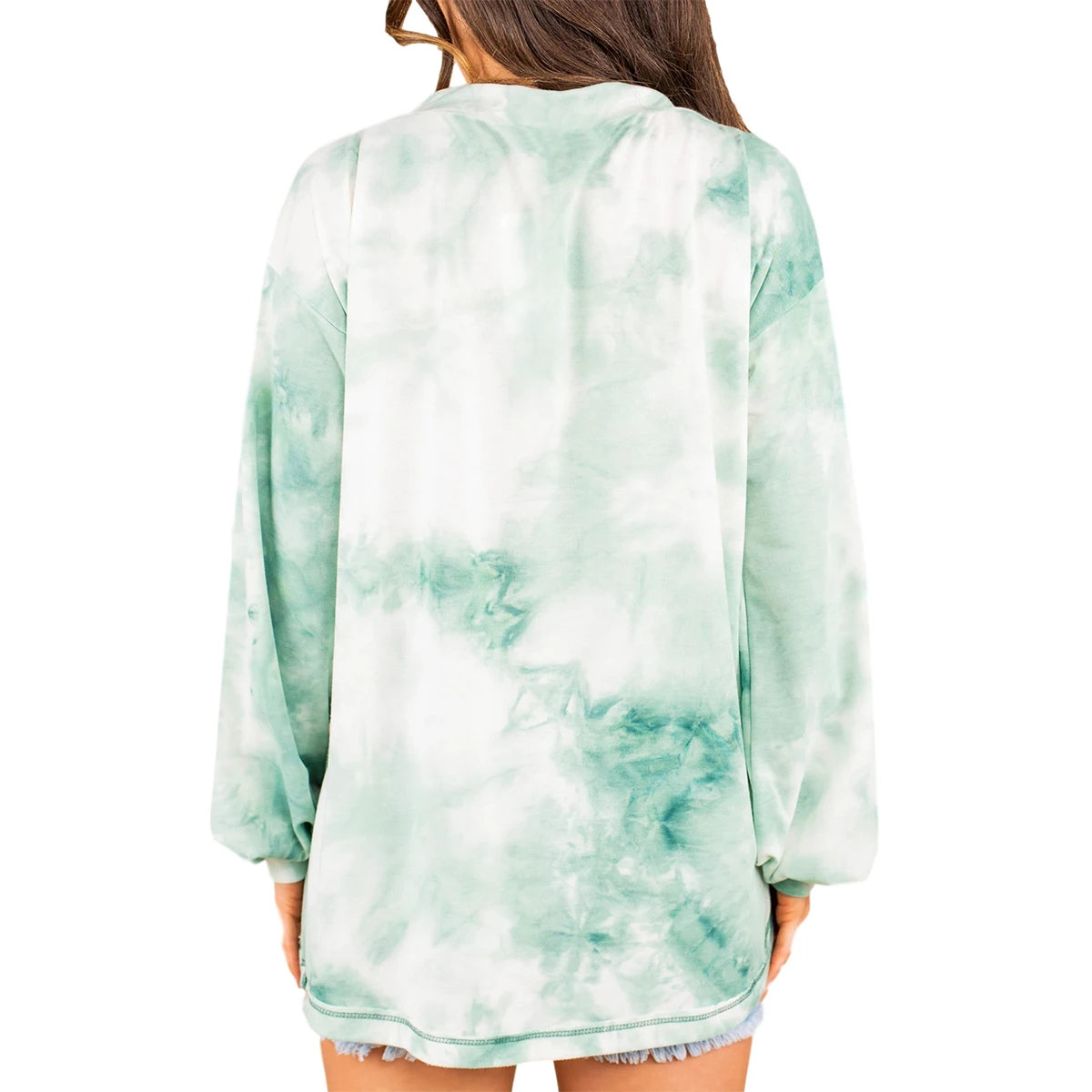 

Women Hoodise Fashion Tie Dye Sweatshirts, Long Sleeve V Neck Button Pullover Loose Fit Tops