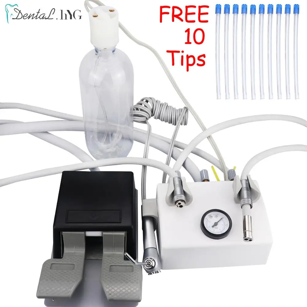 Dental Turbine Unit Portable 2 Holes/4 Holes Dental Turbine Handpiece Kit Work with Air Compressor Dental Lab Equipment
