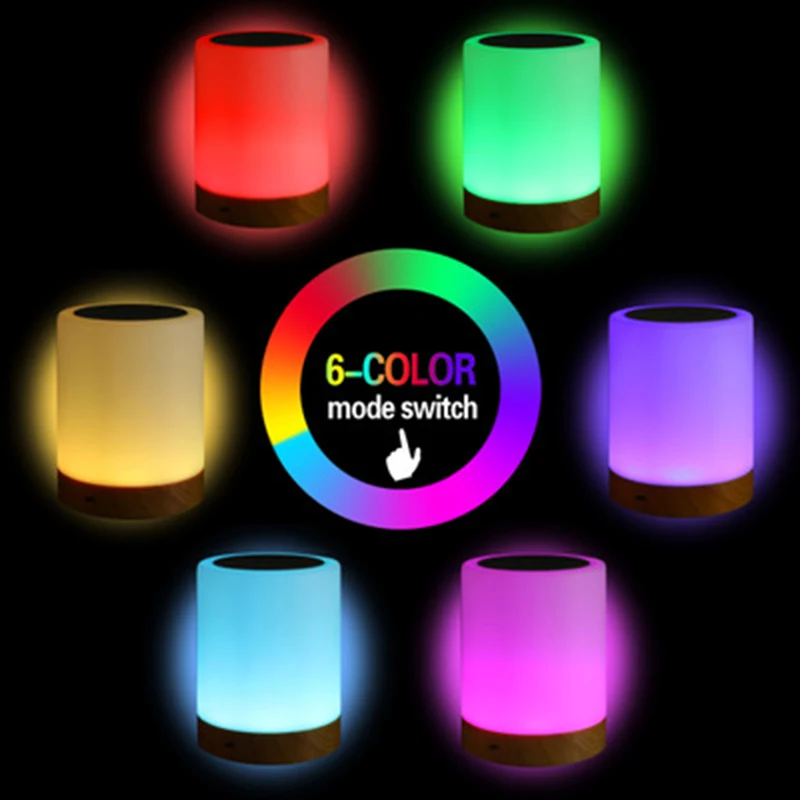 

LED Rechargeable Dimming Night Light Bedside Room Table Desk 7-Color Touch Lamp Creative Wood Grain Rechargeable Night Light