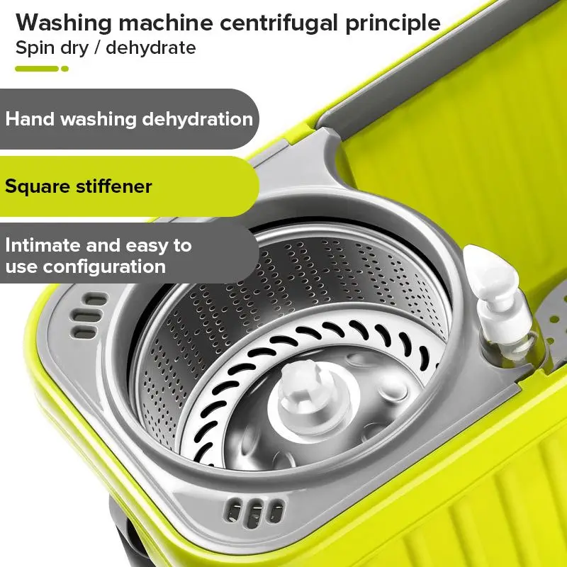 Dual Drive Mop and Bucket 360° Spin Floor Stainless Steel Wash Home Cleaner with 2 Reusable Household Microfiber Pads | Дом и сад